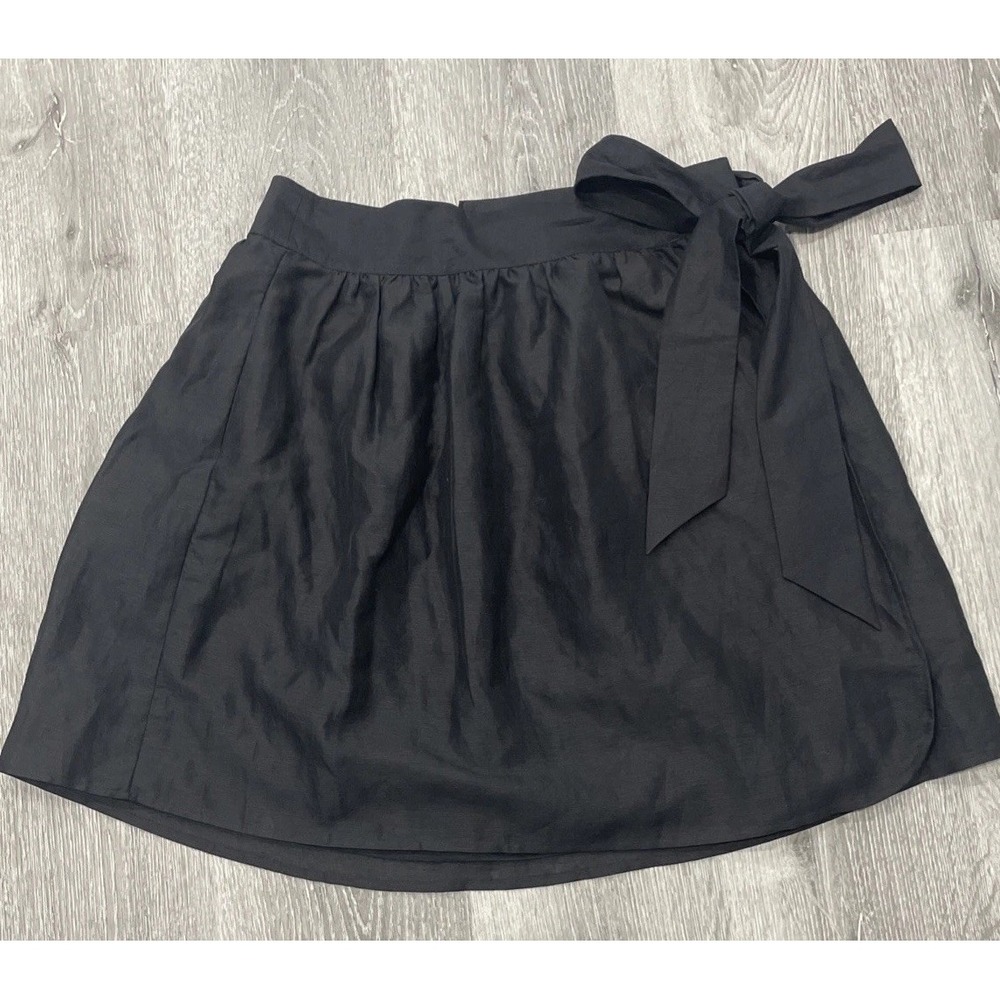 NWT Club Monaco Claire Skirt Black Wrap Tie Side‎ Bow Pocket Mini Linen/Silk M
